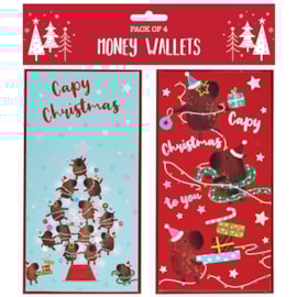 Capy Christmas 4pk Money Wallets Capy Christmas 4pk Money Wallets