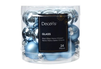 Glass Mini Baublesx24 Shiny Matt Blue Ice 2.5cm Glass Mini Baublesx24 Shiny Matt Blue Ice 2.5cm