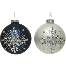 Glass Bauble Matt Snowflake Asstd 8cm Glass Bauble Matt Snowflake Asstd 8cm