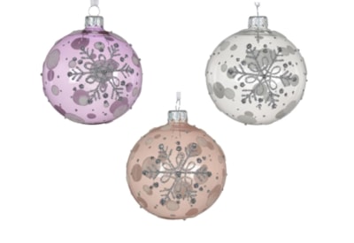 Glass Bauble Snowflake With Dots Assorted 8cm Glass Bauble Snowflake With Dots Assorted 8cm