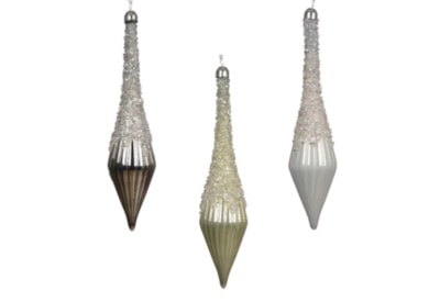 Ornament Glass Silver Insided White Glitter Asstd 23cm Ornament Glass Silver Insided White Glitter Asstd 23cm