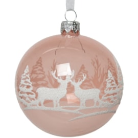 Glass Bauble Deer In Forest Blush Pink 8cm (080400)