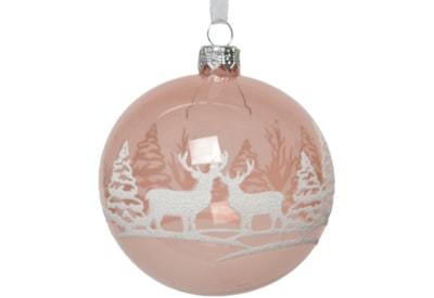 Glass Bauble Deer In Forest Blush Pink 8cm (080400)