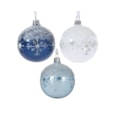 Glass Bauble Snowflake With Snow Top Assorted 8cm Glass Bauble Snowflake With Snow Top Assorted 8cm