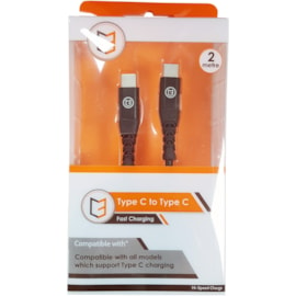C3 Type C - Type C Braided Phone Charger Lead 2m (C3-08284)