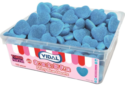 Vidal Shiny Blue Raspberry Hearts 7p Sweet Tub (1017615)
