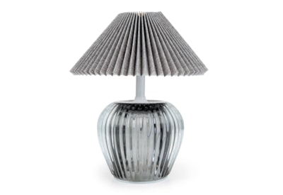 19.5Cm Ridged Glass Led Table Lamp With Pleated Shade - Smokey Black 19.5Cm Ridged Glass Led Table Lamp With Pleated Shade - Smokey Black