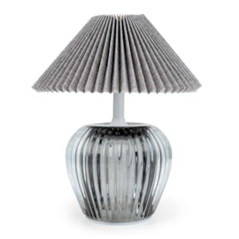 19.5Cm Ridged Glass Led Table Lamp With Pleated Shade - Smokey Black