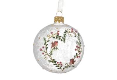 Glass Bauble Branch Heart With Bird 8cm Glass Bauble Branch Heart With Bird 8cm