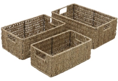 Jvl Seagrass Rect Storage Baskets Set Of 3 (15-410)