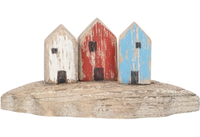 Gisela Graham Wooden Mini Beach Hut Trio Ornament (20157)