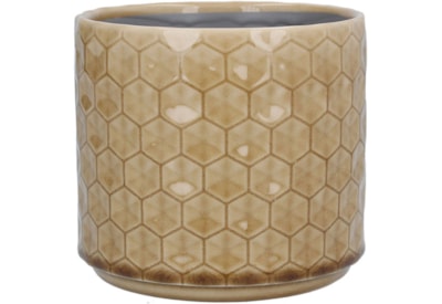 Gisela Graham Honeycomb Stoneware Pot Cover Sand Small (20637)