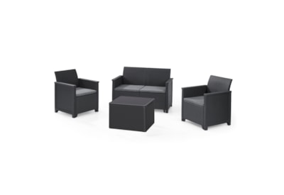 Keter Emma 4 Seater Lounge Set With Storage Table - Graphite Keter Emma 4 Seater Lounge Set With Storage Table - Graphite