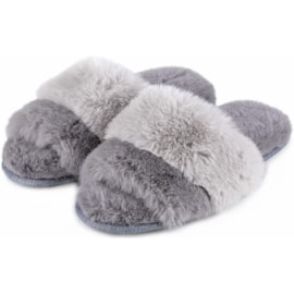 Totes Isotoner Faux Fur Contrast Stripe Slider Slipper Grey Large (3114FGRYL) Totes Isotoner Faux Fur Contrast Stripe Slider Slipper Grey Large (3114FGRYL)