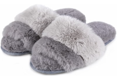 Totes Isotoner Faux Fur Contrast Stripe Slider Slipper Grey Large (3114FGRYL) Totes Isotoner Faux Fur Contrast Stripe Slider Slipper Grey Large (3114FGRYL)