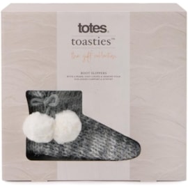 Totes Isotoner Knitted Boot Slippers W/pom Grey Large (3122HGRYL)
