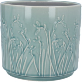 Gisela Graham Iris Stoneware Pot Cover Blue Medium (31247)