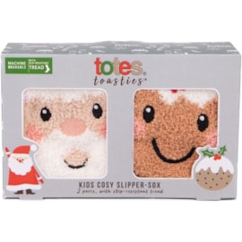 Totes Isotoner Kids Super Soft Slipper Sox Xmas Pudding - Santa 4-6yrs (3137GXMA