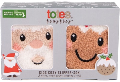 Totes Isotoner Kids Super Soft Slipper Sox Xmas Pudding - Santa 4-6yrs (3137GXMA