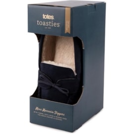 Totes Isotoner Suedette Moccasin Slippers w Faux Fur Lining Navy Medium (3140HNA