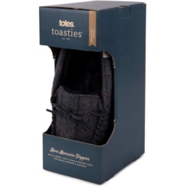 Totes Isotoner Wool Blend Herringbone Moccasin Slippers Navy Large (3232HNAVL)
