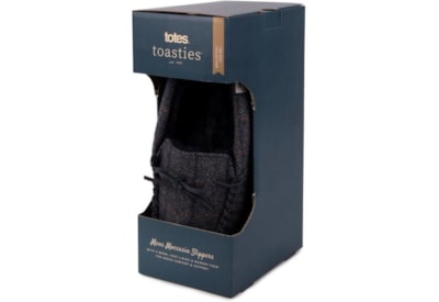 Totes Isotoner Wool Blend Herringbone Moccasin Slippers Navy Small (3232HNAVS)
