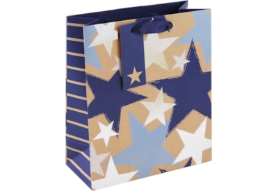 Kraft Blue Stars Gift Bag Medium (33556-3C)