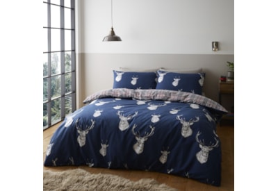 Catherine Lansfield Stag Duvet Set Navy Double (BD/33904/W/DQS/NA)