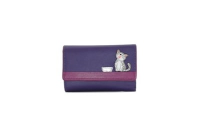 Mala Leather Ziggy Cat Trifold Purse Purple (3537-99PURPLE)