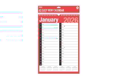 Tallon Red And Black A3 Easy View Calendar