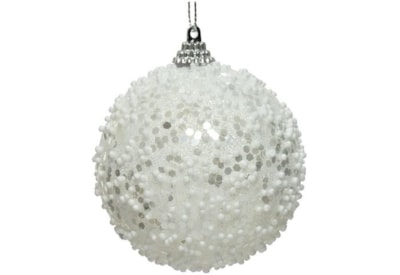 Foam Bauble w Glitter Beads Winter White 8cm (45.6054)