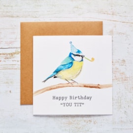 Blue Tit Bird Birthday Card With Party Hat Rude Humour Blue Tit Bird Birthday Card With Party Hat Rude Humour