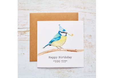 Blue Tit Bird Birthday Card With Party Hat Rude Humour