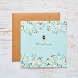 Bee Special Friend Card Blue With Spots & Floral Borders Bee Special Friend Card Blue With Spots & Floral Borders