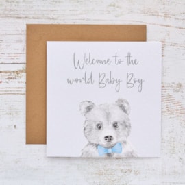Baby Boy Welcome Card Teddy With Blue Bow Tie