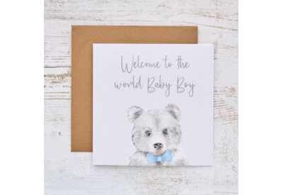 Baby Boy Welcome Card Teddy With Blue Bow Tie