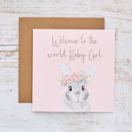 Baby Girl Welcome Card Rabbit With Flower Crown
