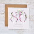 80Th Birthday Card White With Purple Floral Numbers