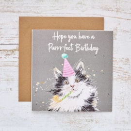 Cat Perfect Grey w Party Hat Birthday Card Cat Perfect Grey w Party Hat Birthday Card