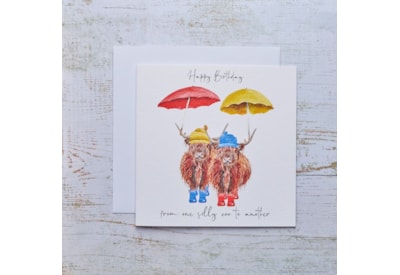 Highland Cow Birthday Card With Hats & Umbrellas Silly Coo Highland Cow Birthday Card With Hats & Umbrellas Silly Coo