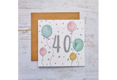 40Th Birthday Card With Balloons & Confetti 40Th Birthday Card With Balloons & Confetti