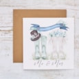 Wedding Card Mr & Mrs With Blue Banner Wellies & Top Hat Wedding Card Mr & Mrs With Blue Banner Wellies & Top Hat