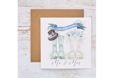 Wedding Card Mr & Mrs With Blue Banner Wellies & Top Hat Wedding Card Mr & Mrs With Blue Banner Wellies & Top Hat