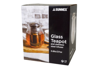 Sunnex Glass Teapot With Spout Stainless Steel Strainer 0.8ltr Sunnex Glass Teapot With Spout Stainless Steel Strainer 0.8ltr