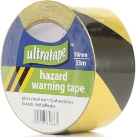 Ultratape 50mm Black & Yellow Hazard Stripe Pvc Tape 33m (06025033BY)
