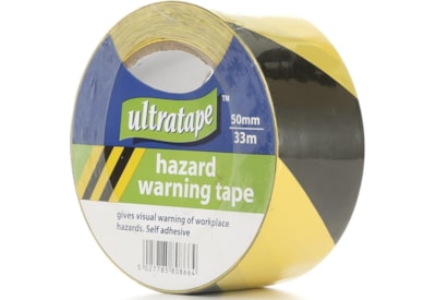 Ultratape 50mm Black & Yellow Hazard Stripe Pvc Tape 33m (06025033BY)