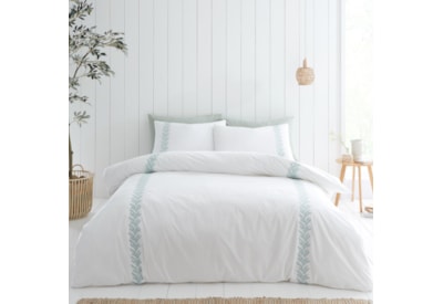 Embroidery Leaf White / Green Duvet Set Single Embroidery Leaf White / Green Duvet Set Single