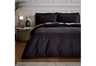 Bianca Satin Geo Jacquard Black Duvet Set King Bianca Satin Geo Jacquard Black Duvet Set King