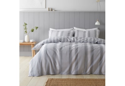 Bianca Brushed Cotton Duvet Set Ticking Stripe Grey Single Bianca Brushed Cotton Duvet Set Ticking Stripe Grey Single