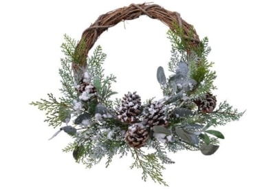 Frosted Deco Wreath Willow Pinecones 40cm (687161)